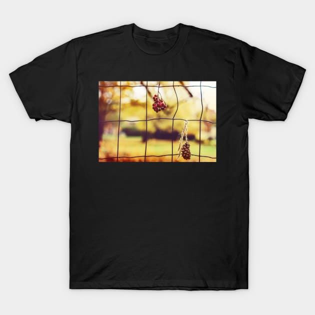 Cone and red dried rowan berries hanging T-Shirt by lena-maximova